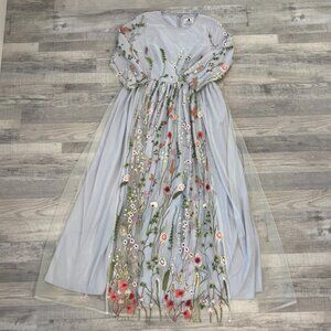 Dainty Jewells Floral Embroidered Overlay Long Sleeve Dress Modest